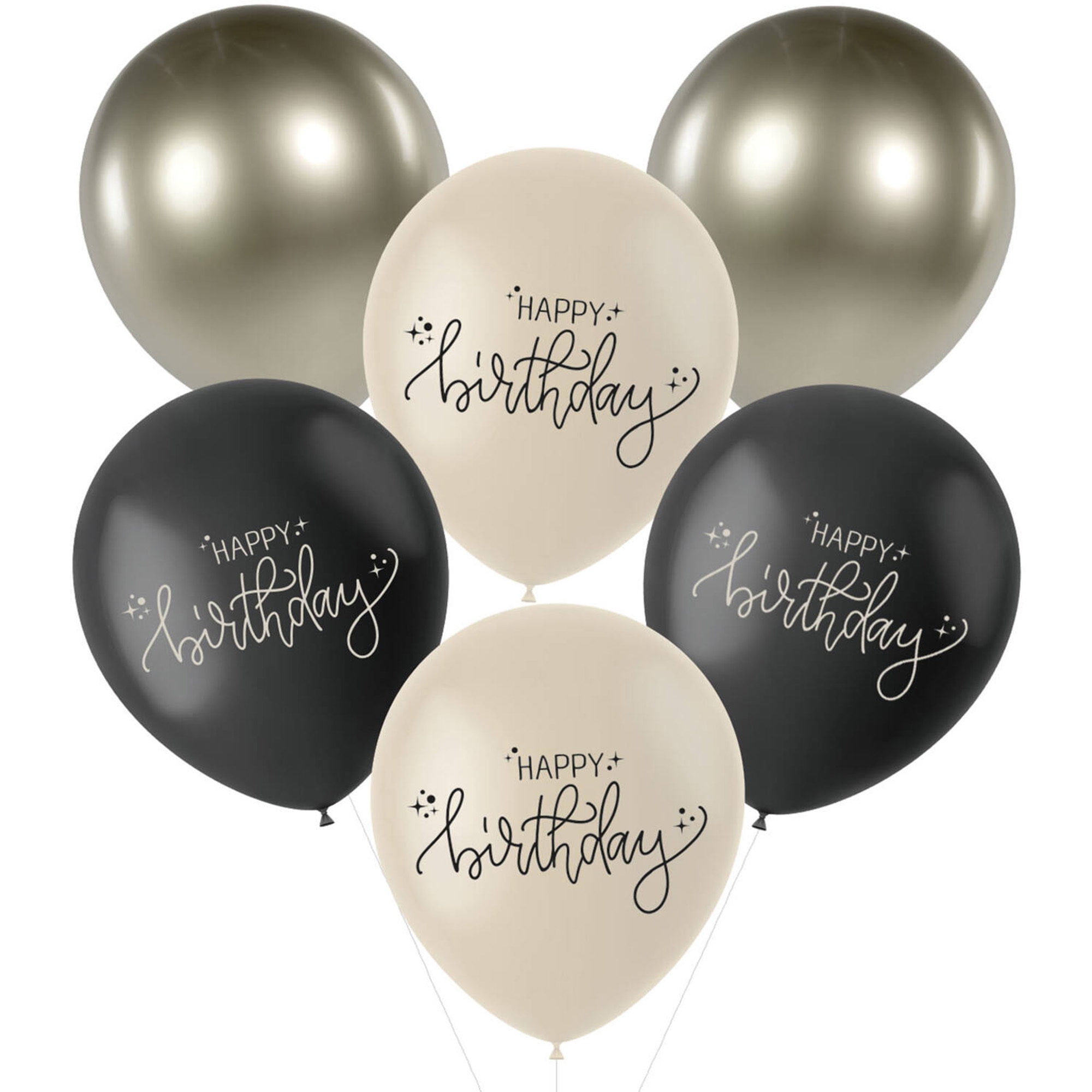 6 Latexballons im Set "Happy Birthday" Creme Noir Ø 33cm 6 Latexballons im Set "Happy Birthday" Creme Noir Ø 33cm