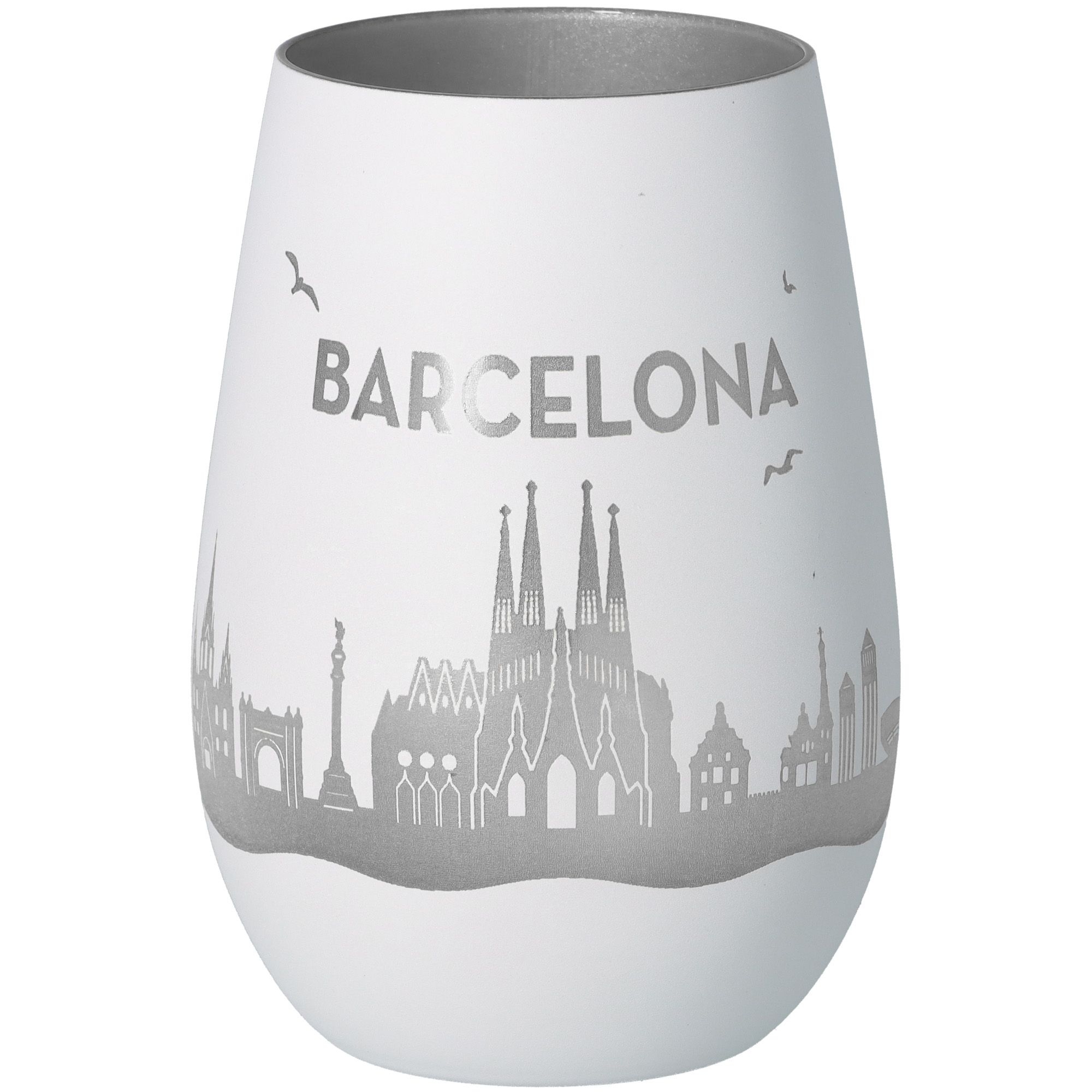 Windlicht Skyline Barcelona Weiß/Silber Glas, Töpferei, Krug, Vase