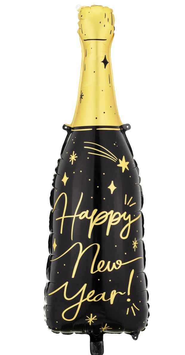 Folienballon Flasche "Happy New Year" Schwarz 88cm