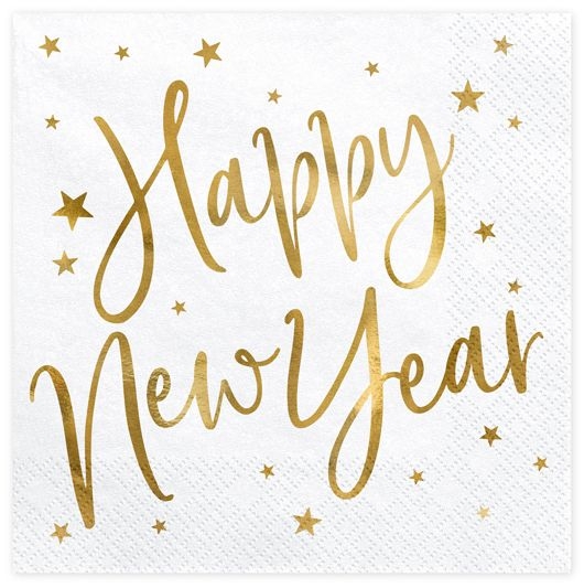 20 Servietten - "Happy New Year" Weiß/Gold 20 Servietten - "Happy New Year" Weiß/Gold