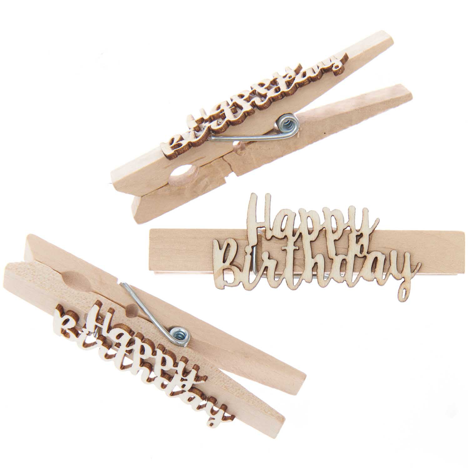 3 Holzklammern "Happy Birthday" 3 Holzklammern "Happy Birthday"