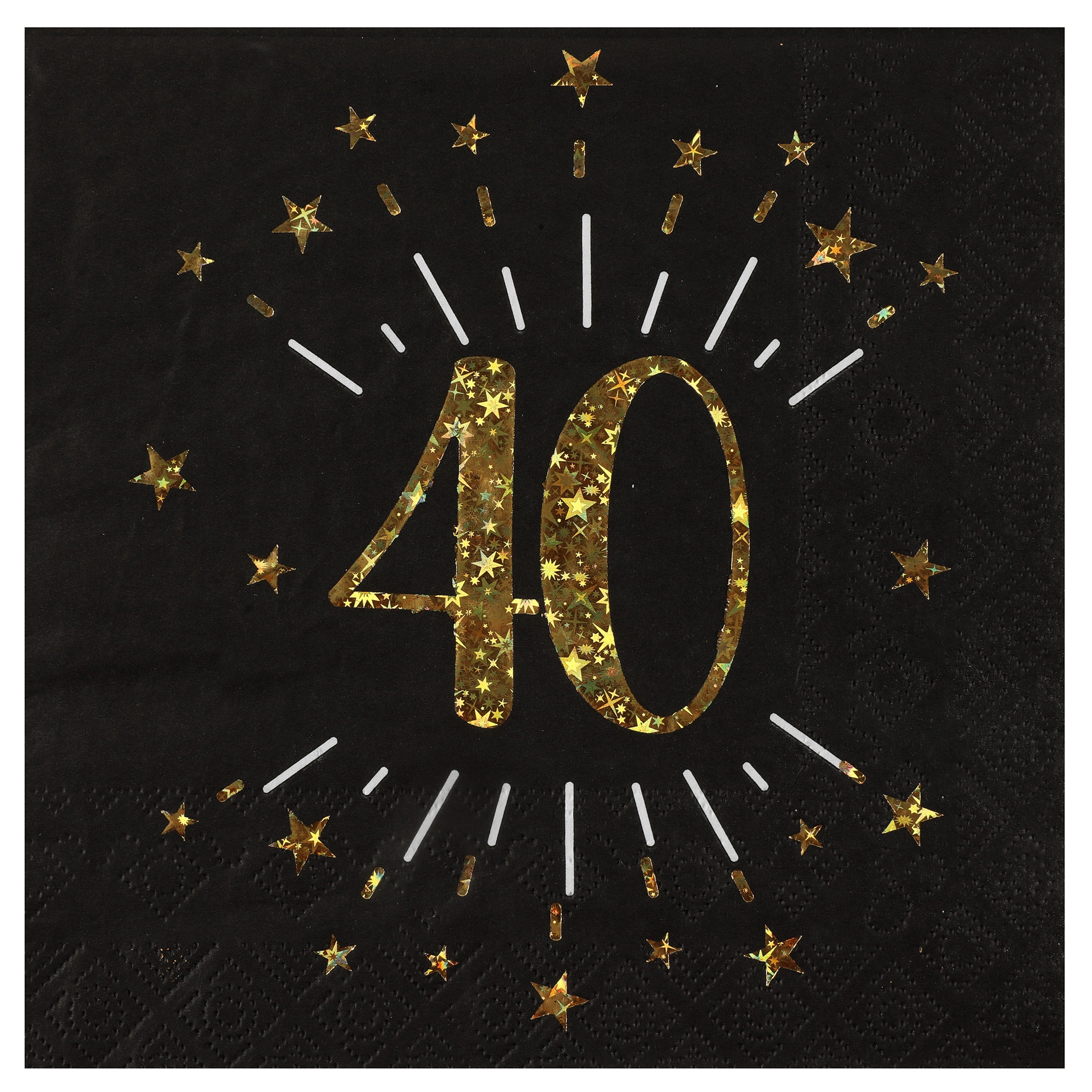 10 Servietten "40. Geburtstag" Schwarz/Gold Symbol, Text, Nummer
