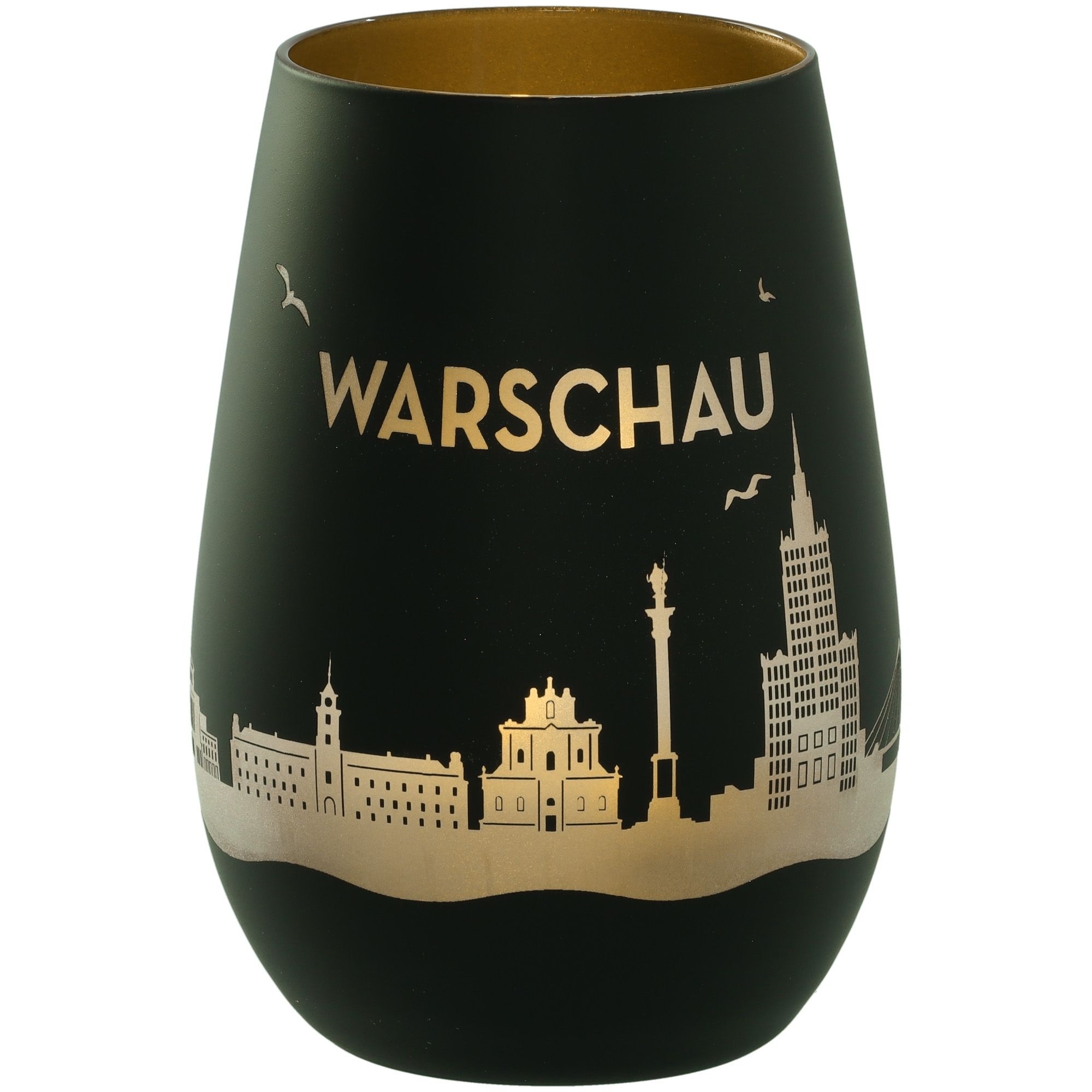 Vase, Schwarz, Städtische Silhouette, Goldene Verzierung, Külschrankstammler