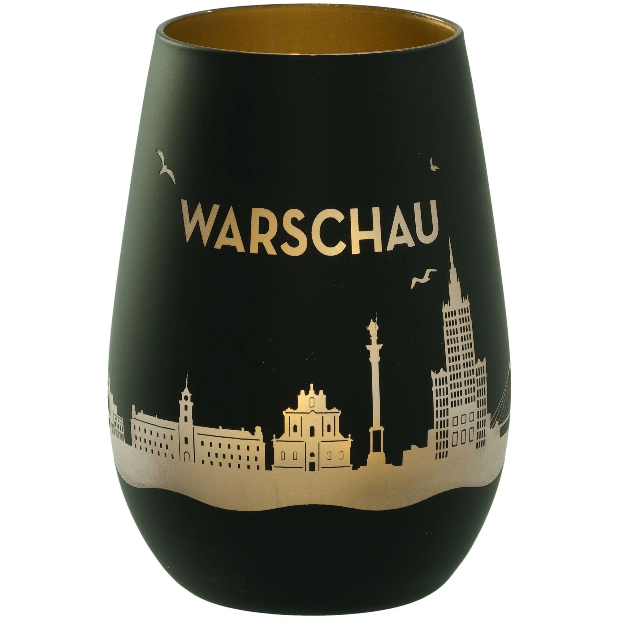 Vase, Schwarz, Städtische Silhouette, Goldene Verzierung, Külschrankstammler