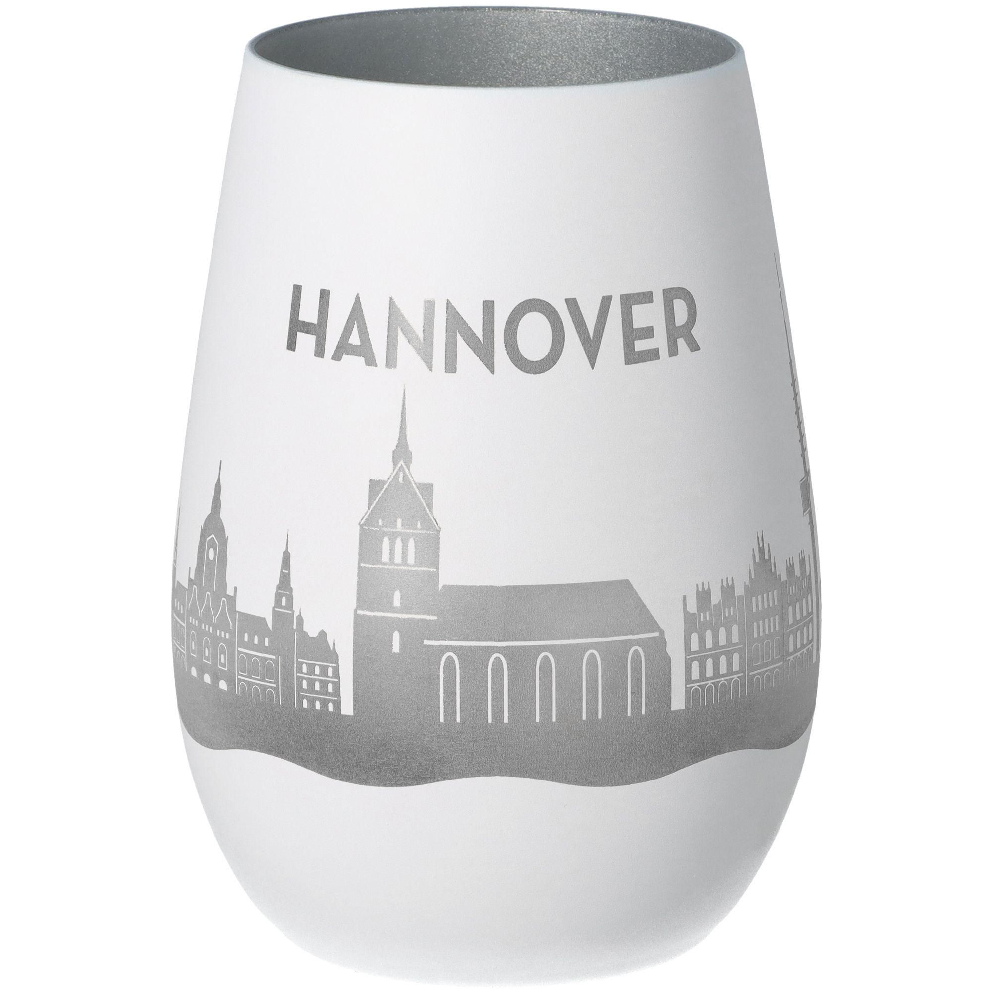 Windlicht Skyline Hannover Weiß/Silber