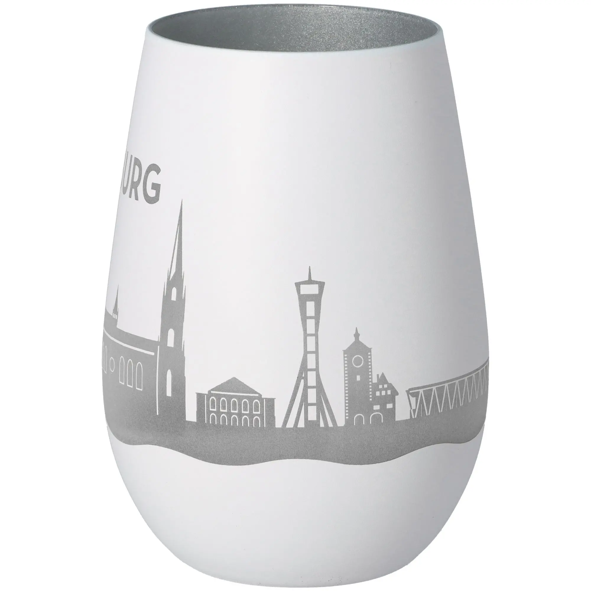Windlicht Skyline Freiburg Weiß/Silber