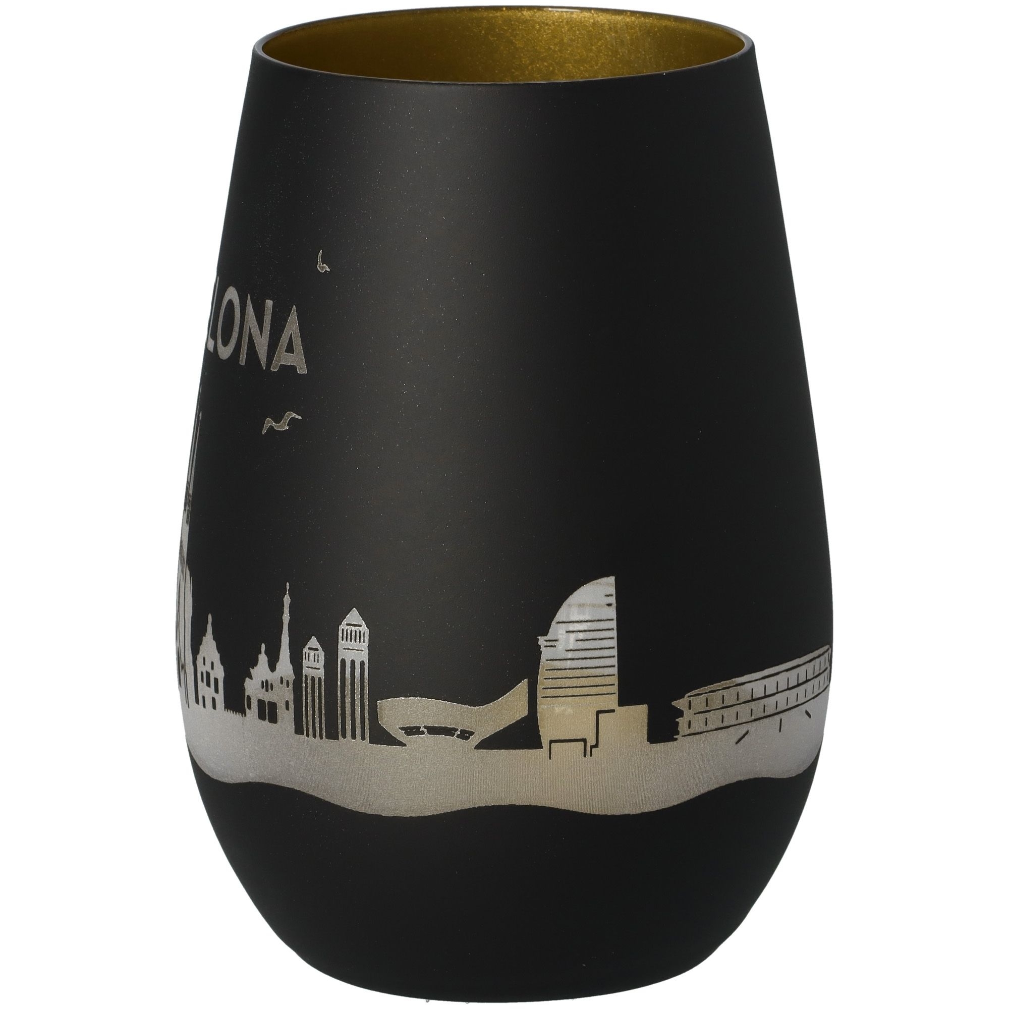 Windlicht Skyline Barcelona Schwarz/Gold Krug, Töpferei, Vase, Tasse, Lampe