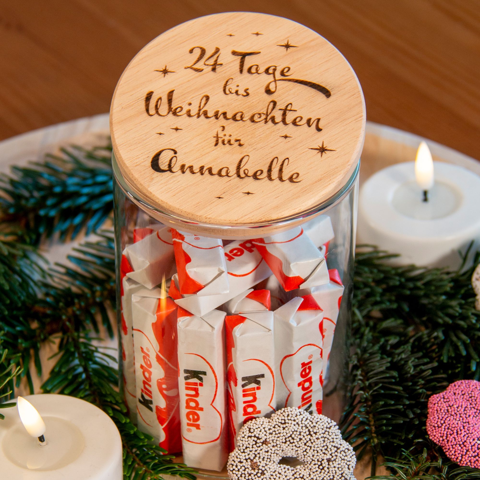 Geschenkglas 24 Tage bis Weihnachten "Name" 880ml
