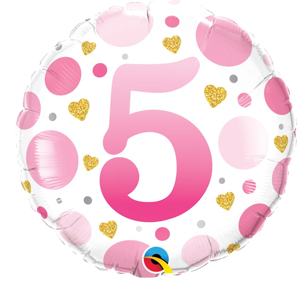 Folienballon Punkte "5" Rosa 45cm