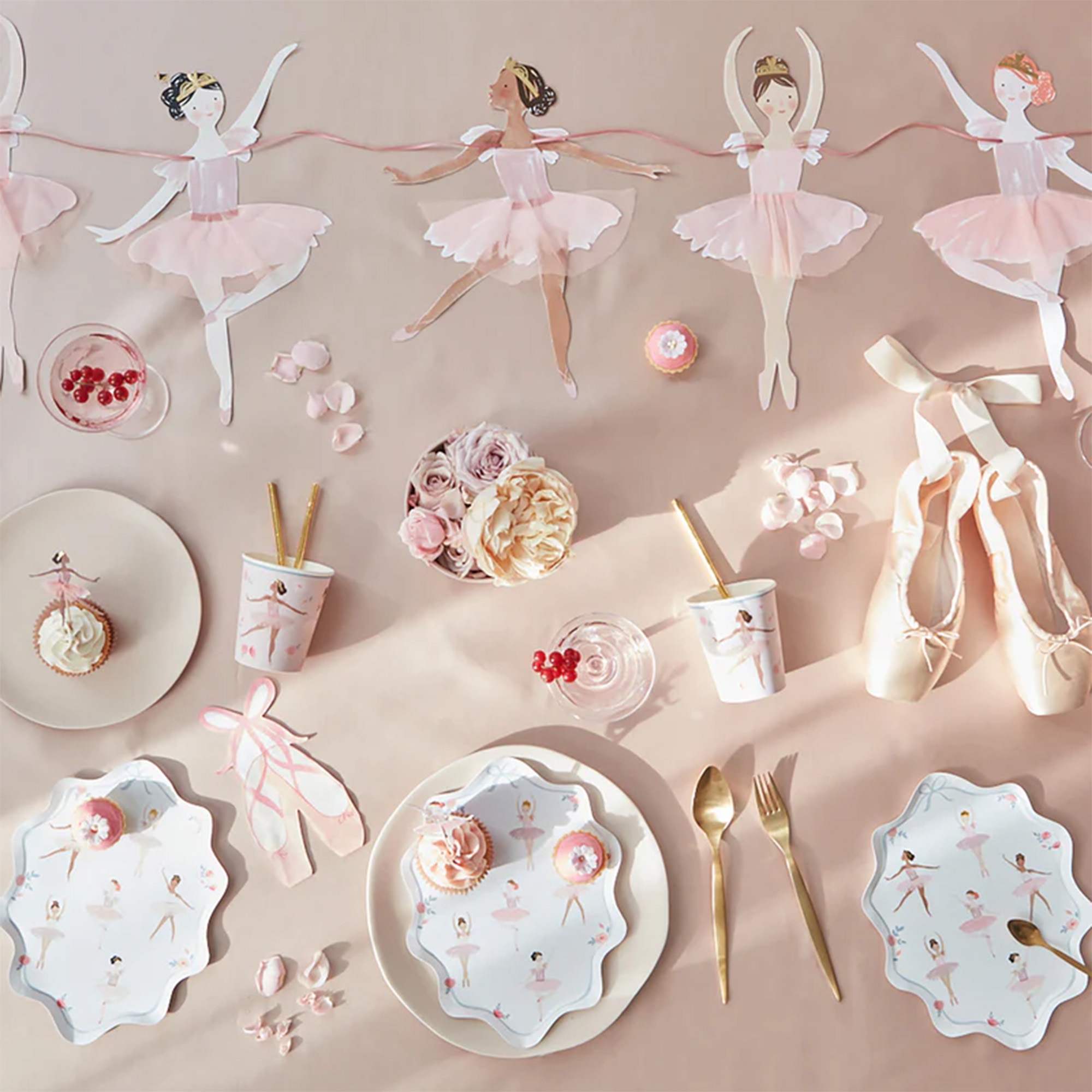 Ballett-Dekoration, Ballerina-Girlande, Pastellfarben, Teller-Set, Cupcake-Dekoration