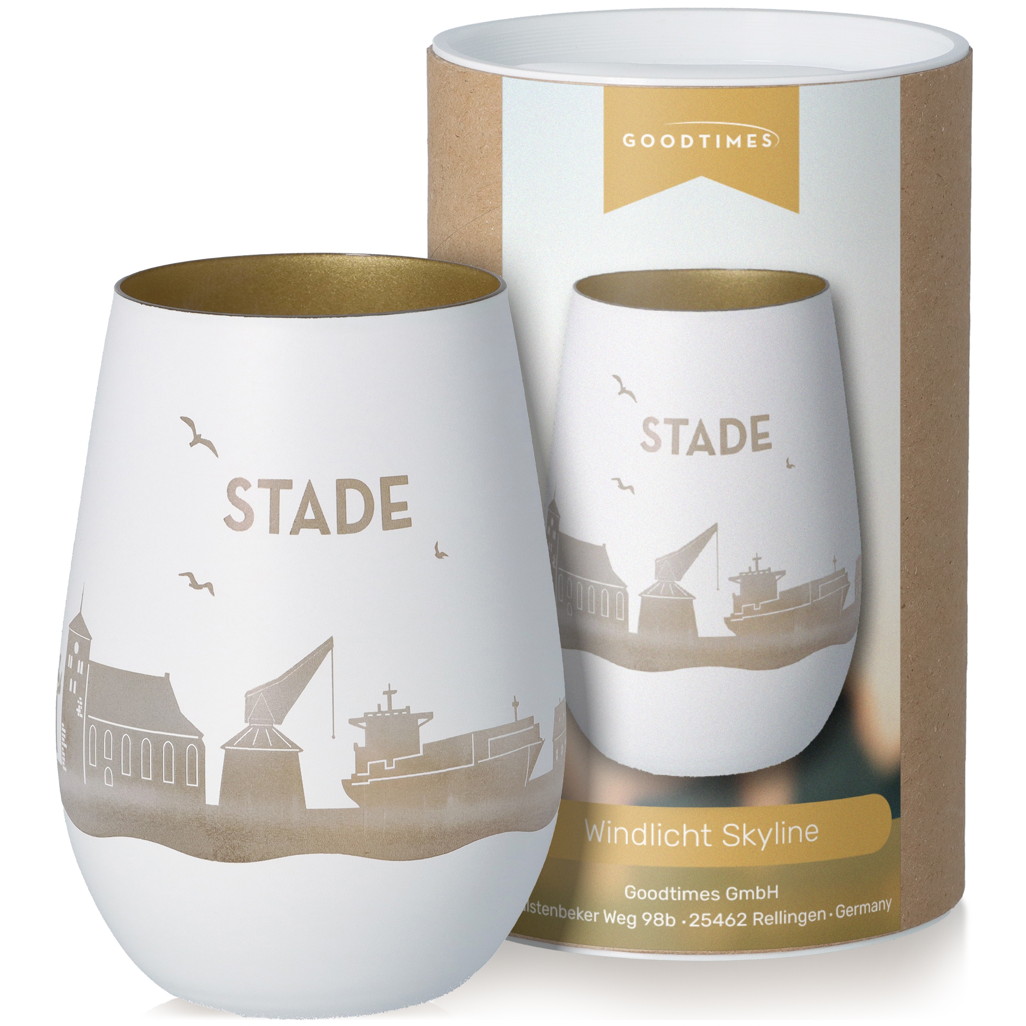 Windlicht Skyline Stade Weiß/Gold Töpferei, Krug, Tasse, Vase