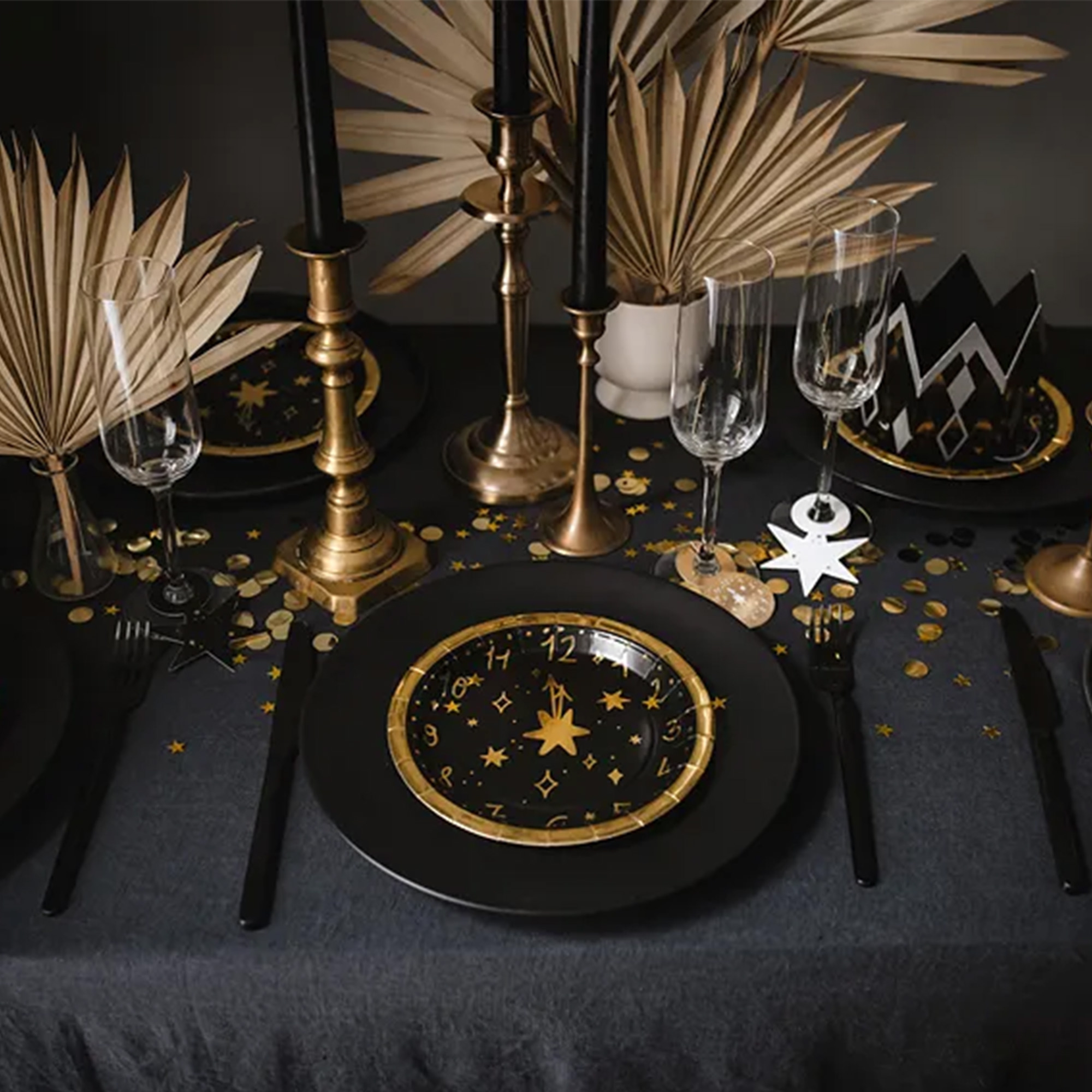 Silvester Uhr - 6 Pappteller, klein Silvester Uhr - 6 Pappteller, klein