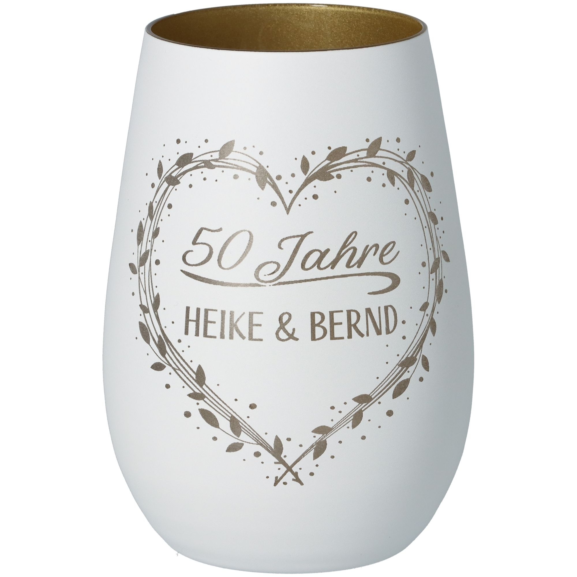 b125921836fe6c04ac7e169632fd67a607aae7e4 Windlicht 50 Jahre "Namen" Weiß/Silber