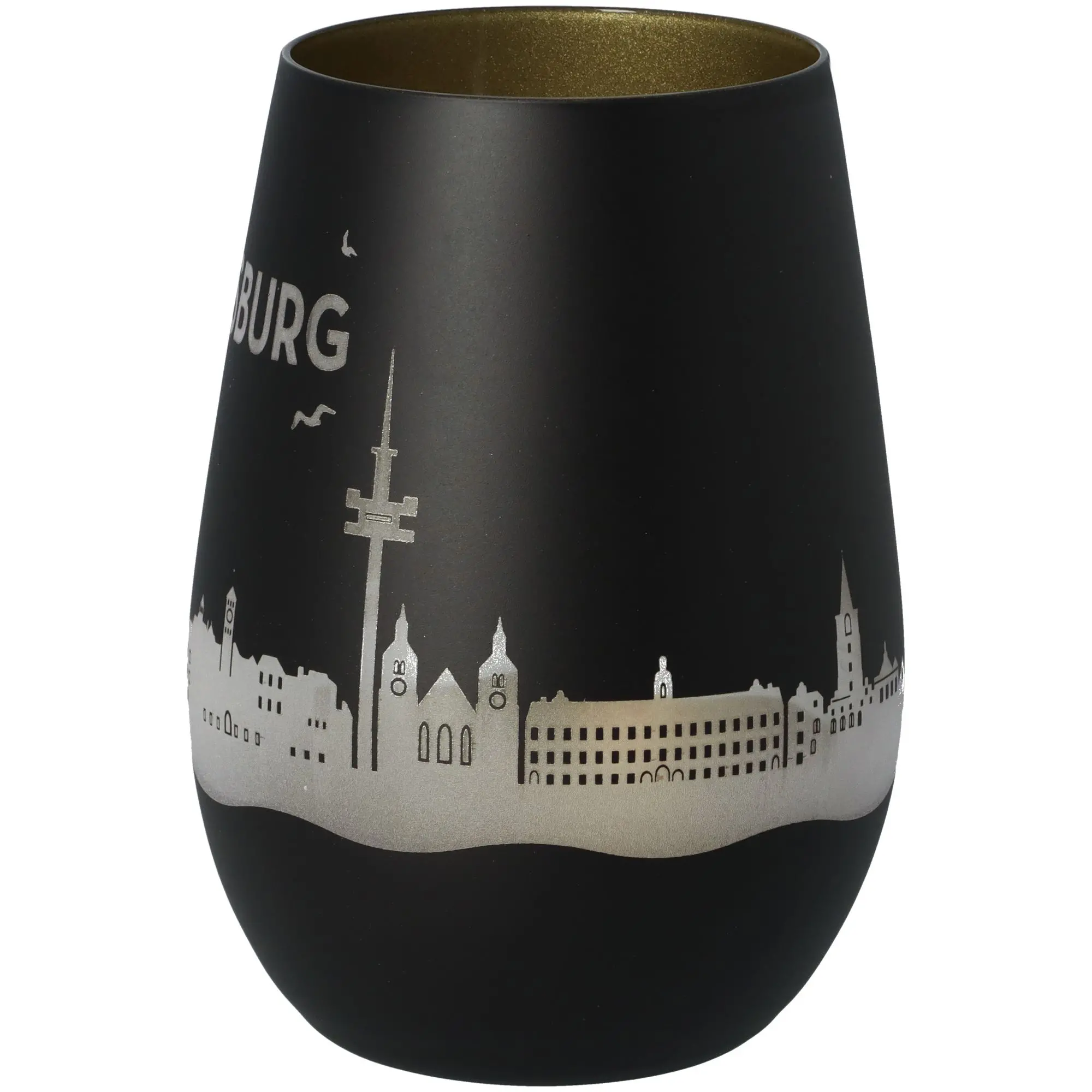 Windlicht Skyline Regensburg Schwarz/Gold