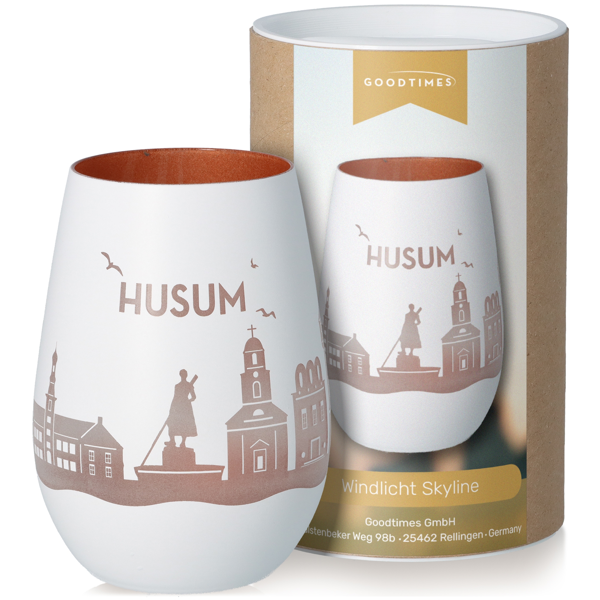Windlicht Skyline Husum Weiß/Bronze Töpferei, Tasse, Krug, Glas