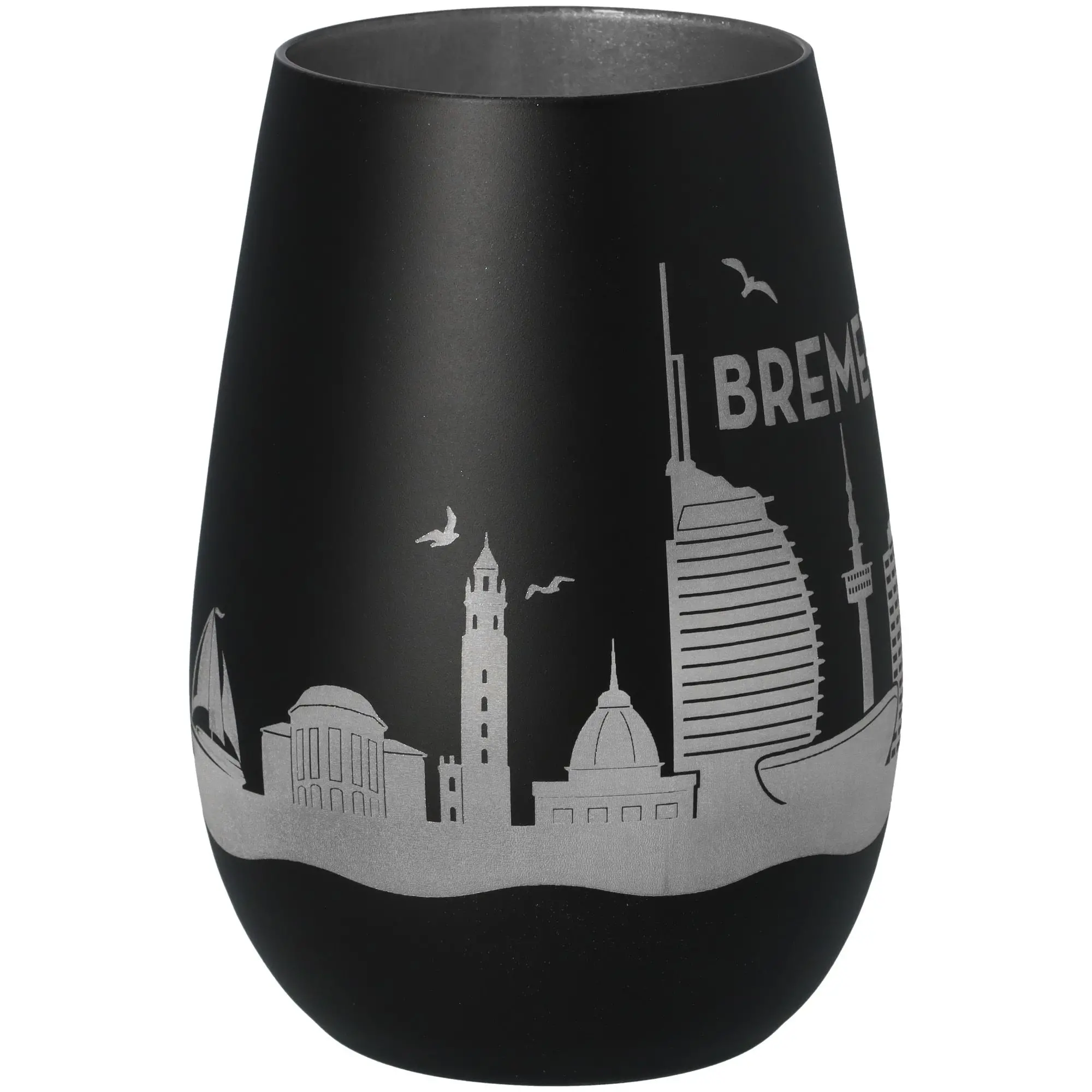 Windlicht Skyline Bremerhaven Schwarz/Silber