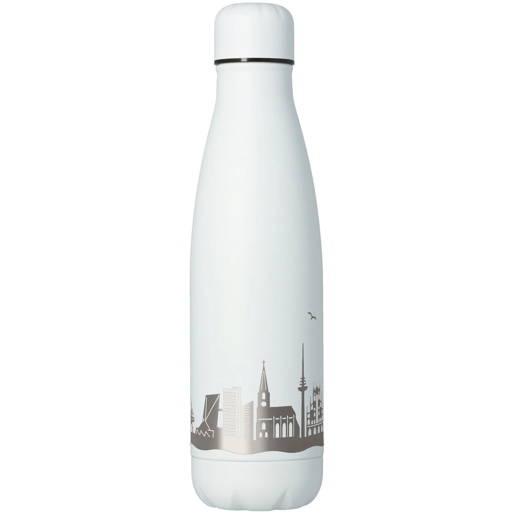 Thermos, Edelstahl, Weiße Flasche, Stadt-Skyline Muster, Isolierte Flasche