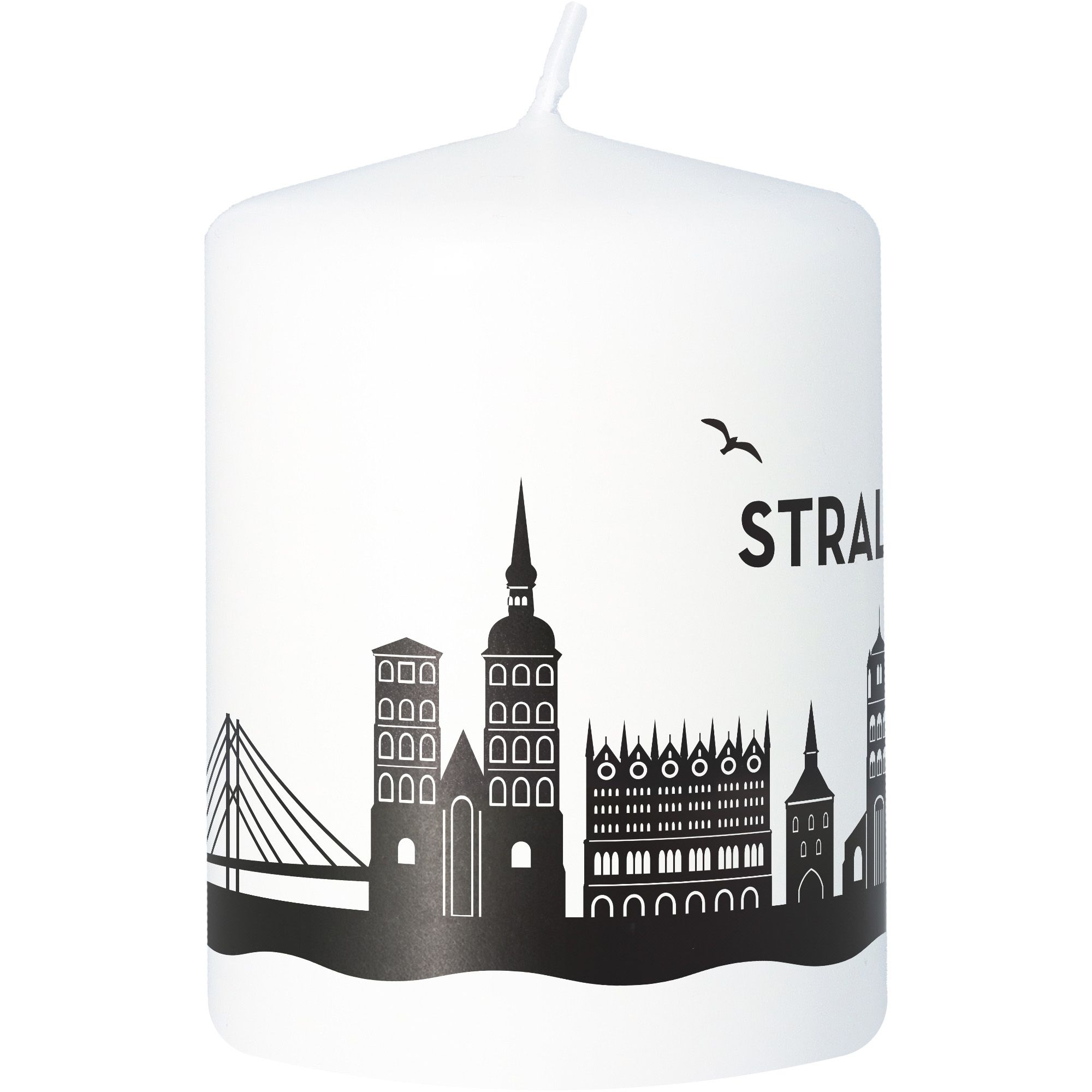 Stumpenkerze Skyline Stralsund Weiß Stumpenkerze Skyline Stralsund Weiß