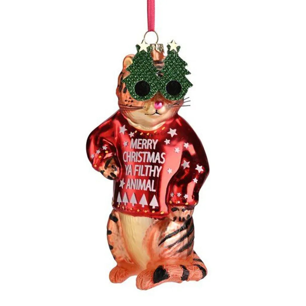 Weihnachtskugel "Katze mit Weihnachtsbaum-Brille"
