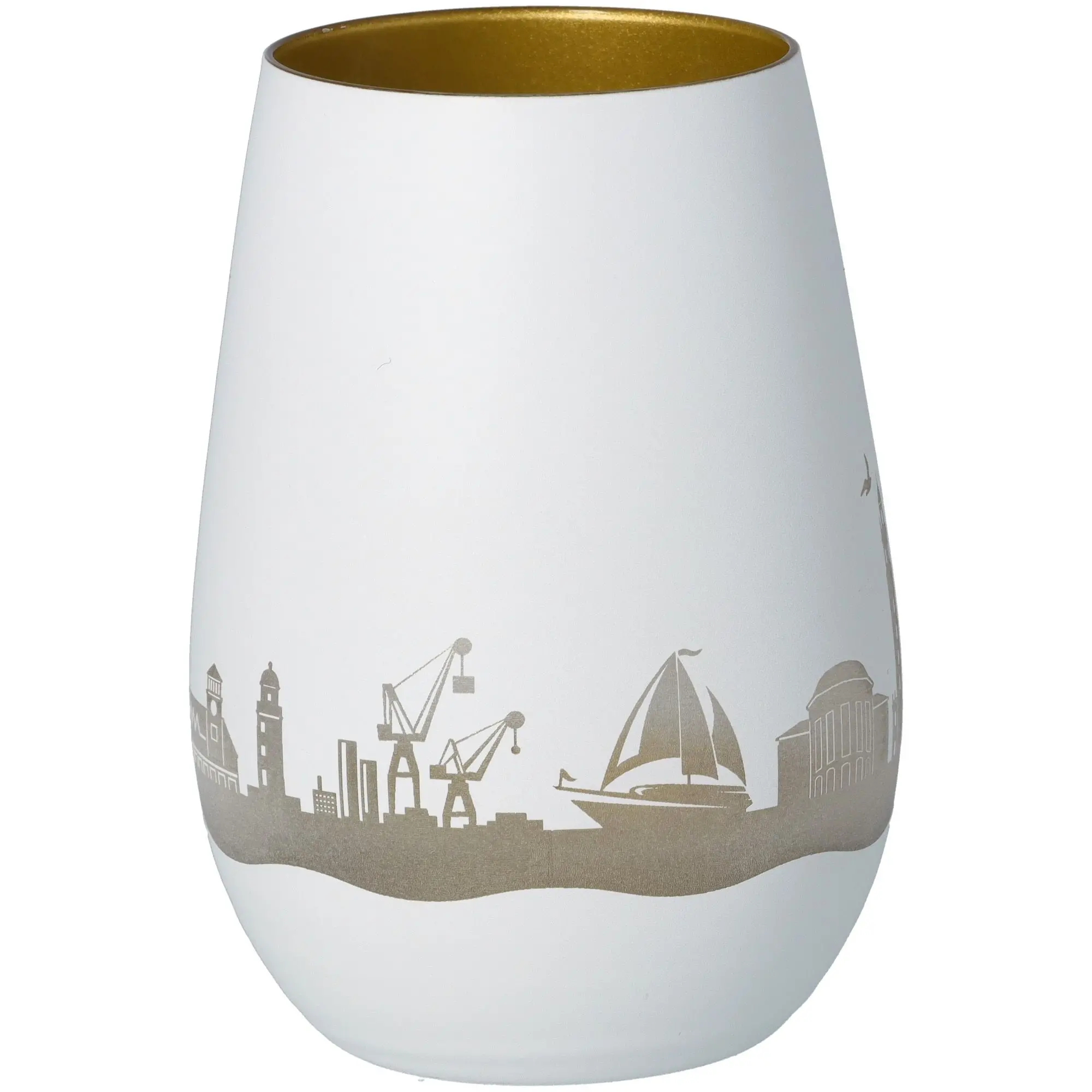 Windlicht Skyline Bremerhaven Weiß/Gold