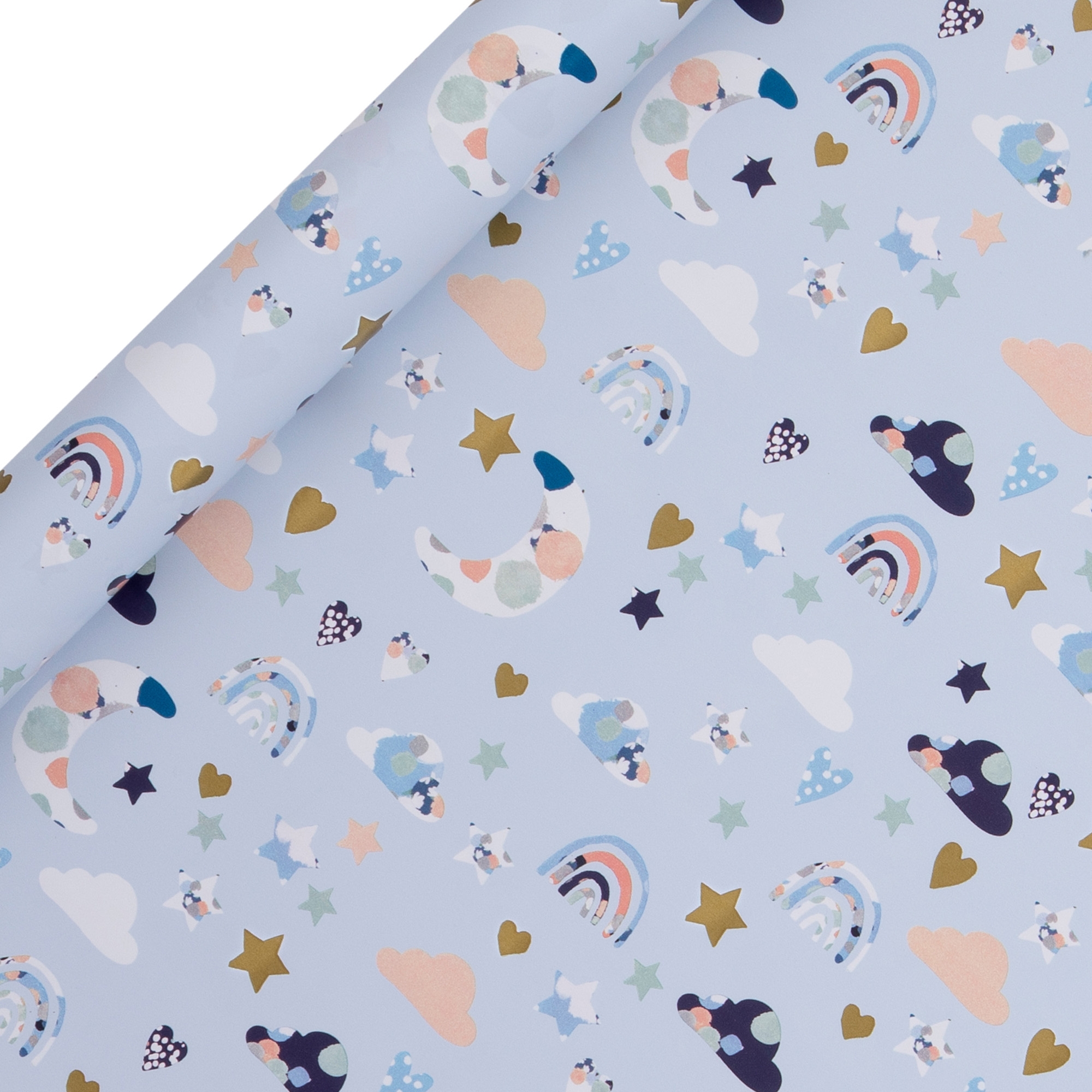 Himmel Regenbogen, Sterne Muster, Wolken Muster, Pastell Farben, Papierstoff