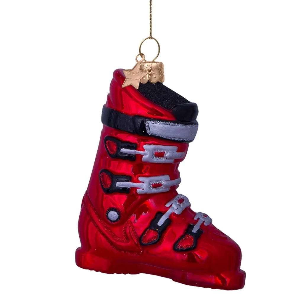 Rot, Stiefel-Form, Schuh-Ornament, Glitzer, Weihnachtsdeko