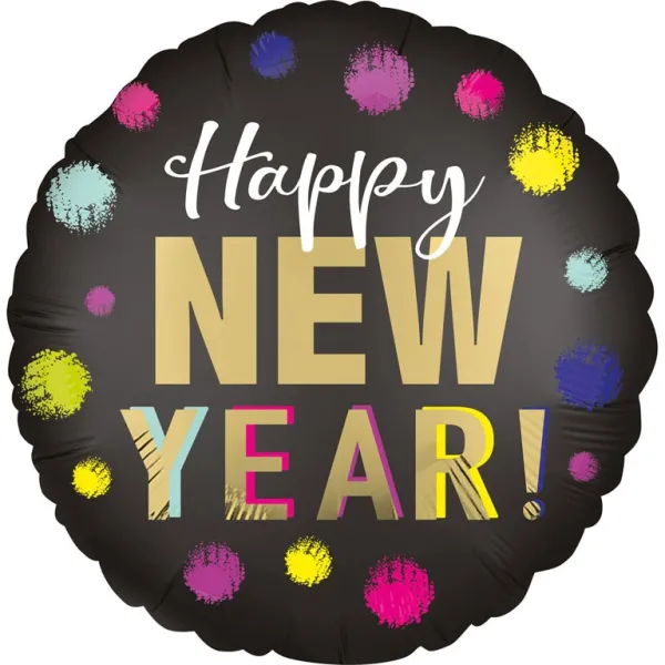 Folienballon "Happy New Year", Tupfen 45 cm