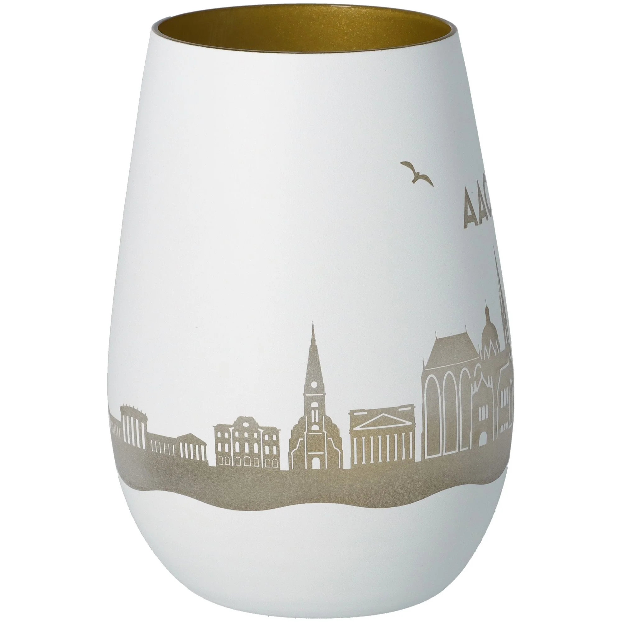 Schmuckvase, Porzellan, weiß, Goldtone-Innenrand, Stadtansicht