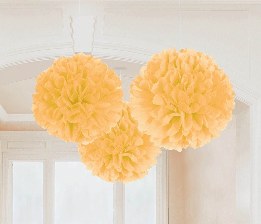 Gold - 3 Fluffy Pom Poms Gold - 3 Fluffy Pom Poms