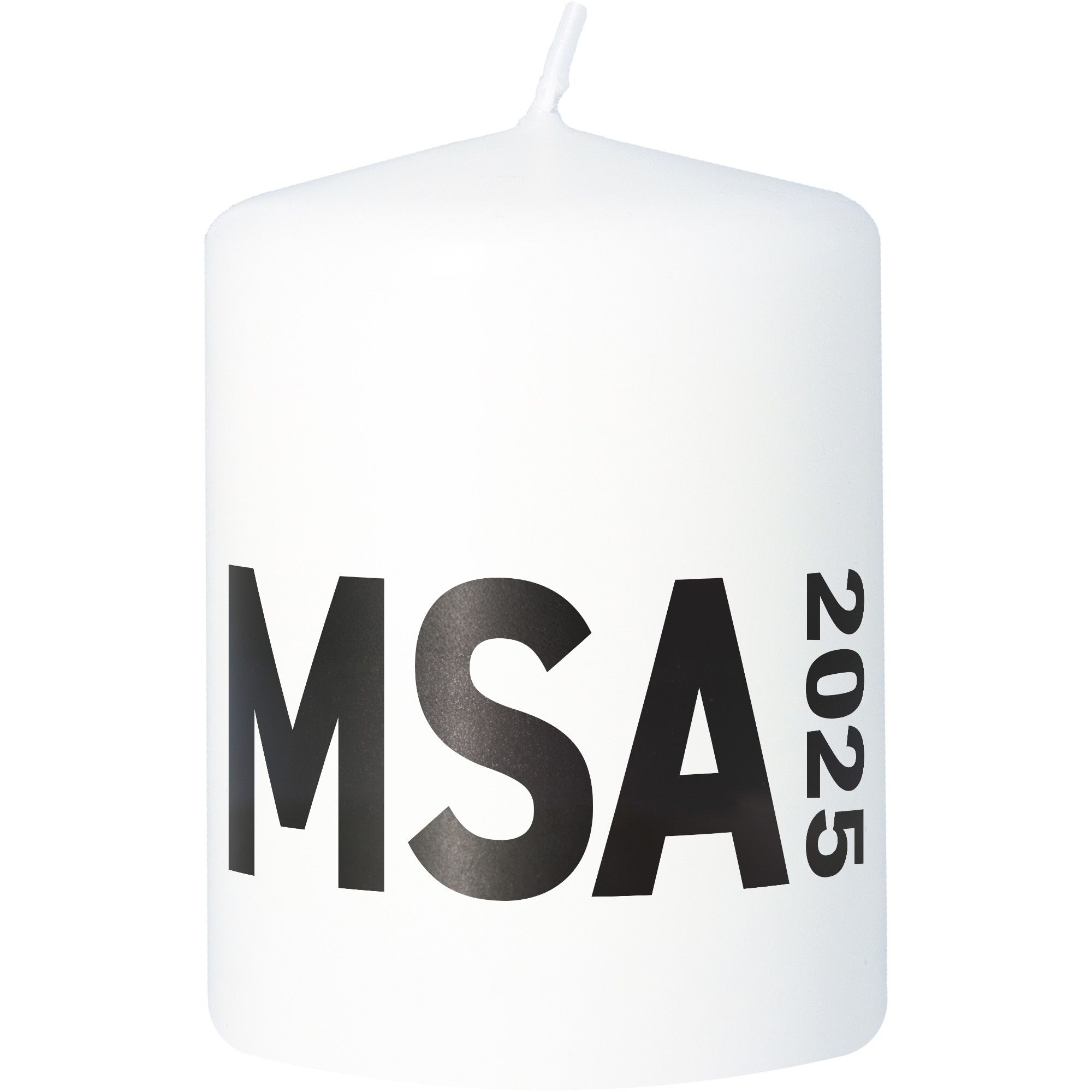 Stumpenkerze Weiß "MSA 2025" Kerze