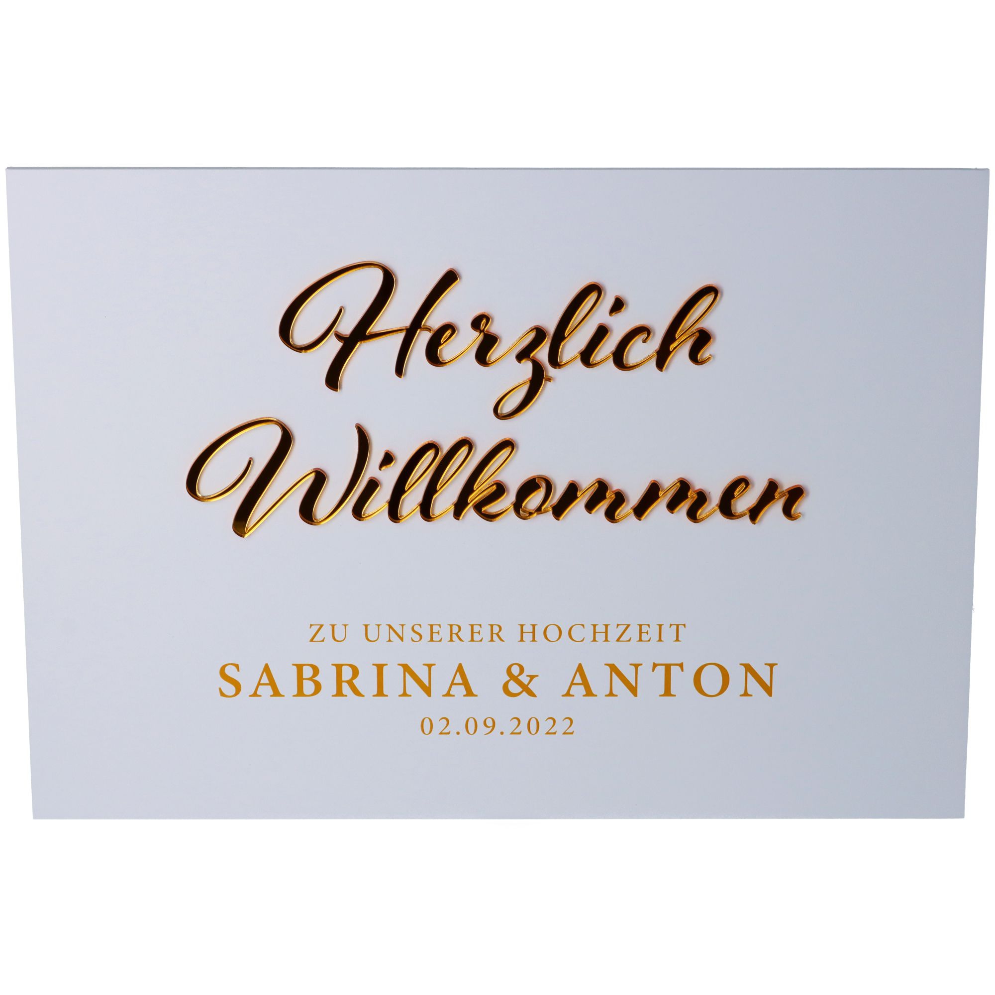 Willkommensschild Hochzeit "Namen & Datum" Gold Willkommensschild Hochzeit "Namen & Datum" Gold