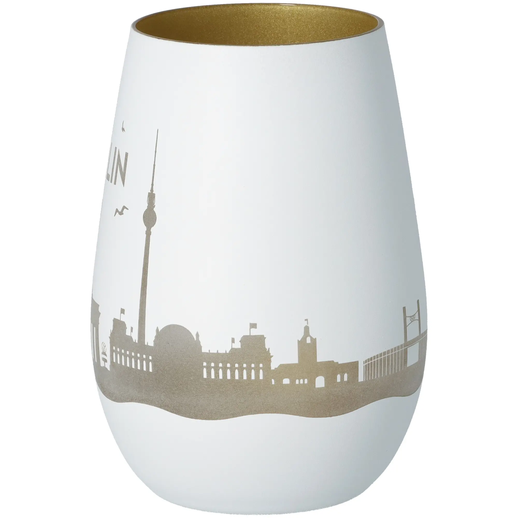 Windlicht Skyline Berlin Weiß/Gold