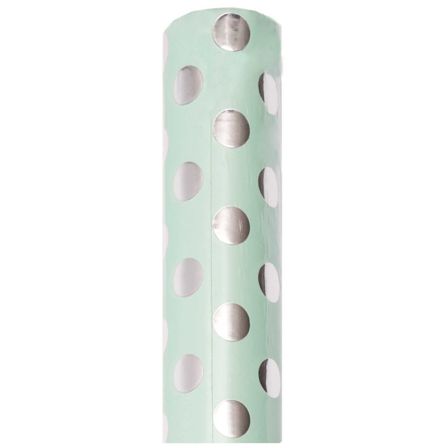 Geschenkpapier auf Rolle, Mint mit silbernen Punkten, 2m Geschenkpapier auf Rolle, Mint mit silbernen Punkten, 2m
