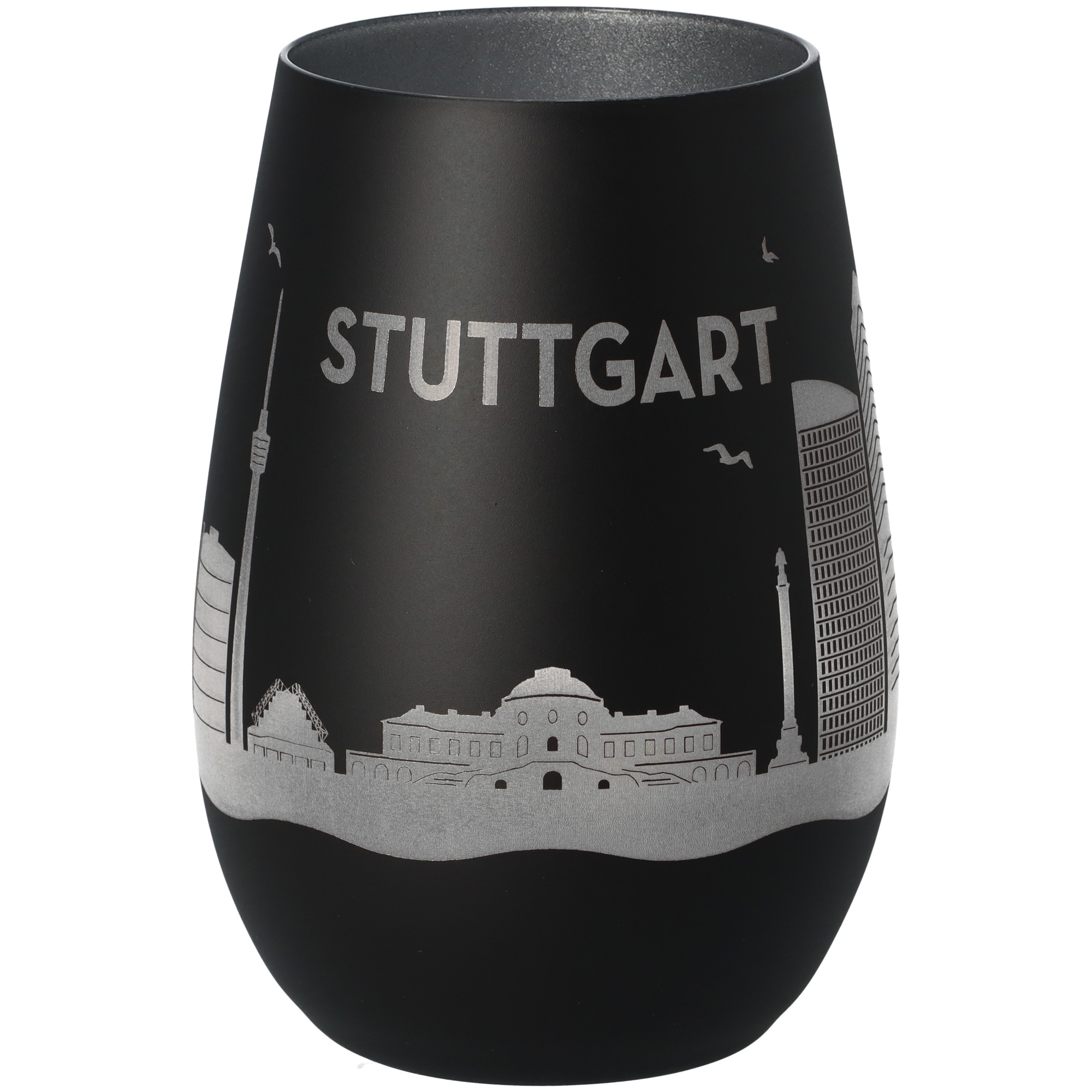 Windlicht Skyline Stuttgart Schwarz/Silber