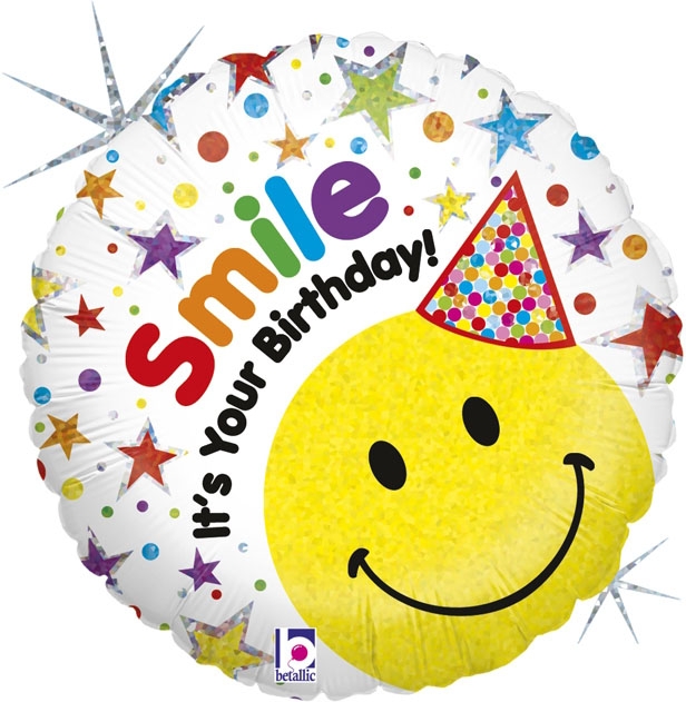 Folienballon "Happy Birthday" Smiley 45cm