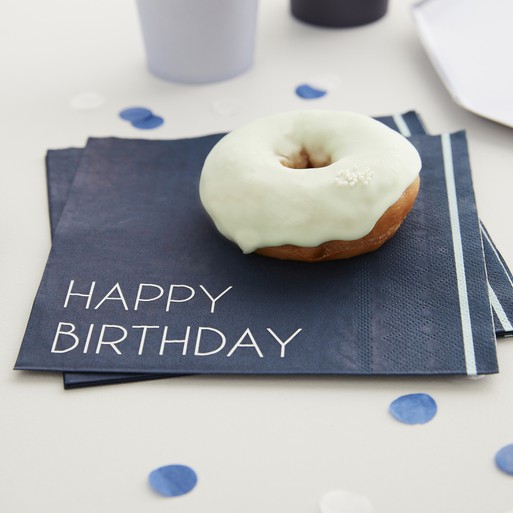16 Servietten "Happy Birthday", Blau 100% umweltfreundlich