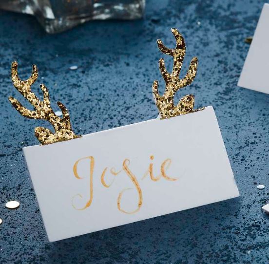 Tischkarte Weiß mit Glitzergeweih - 10 Stück Tischkarte Weiß mit Glitzergeweih - 10 Stück