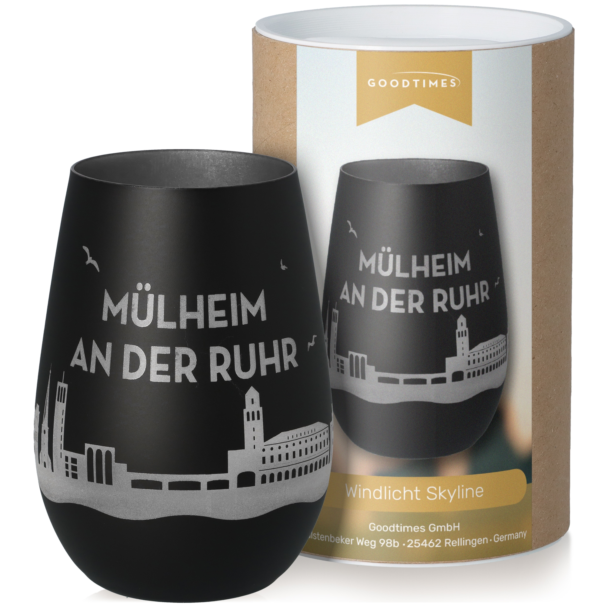 Windlicht Skyline Mülheim an der Ruhr Schwarz/Silber Krug