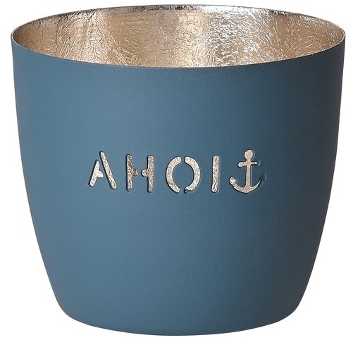 Madras Windlicht "Ahoi", Dunkelblau/Gold - M