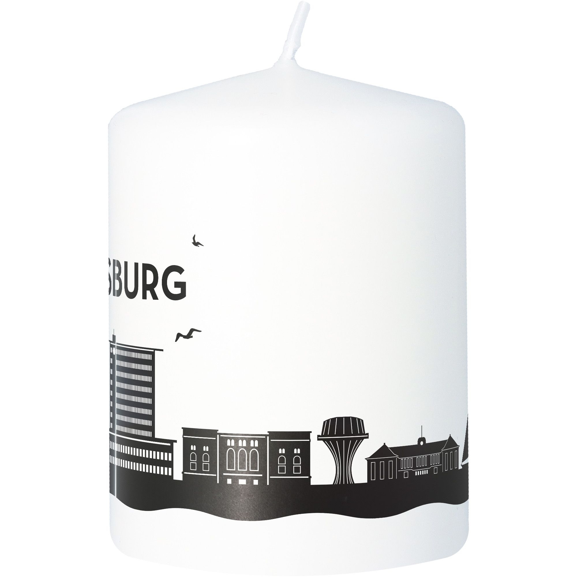 Stumpenkerze Skyline Flensburg Weiß Stumpenkerze Skyline Flensburg Weiß