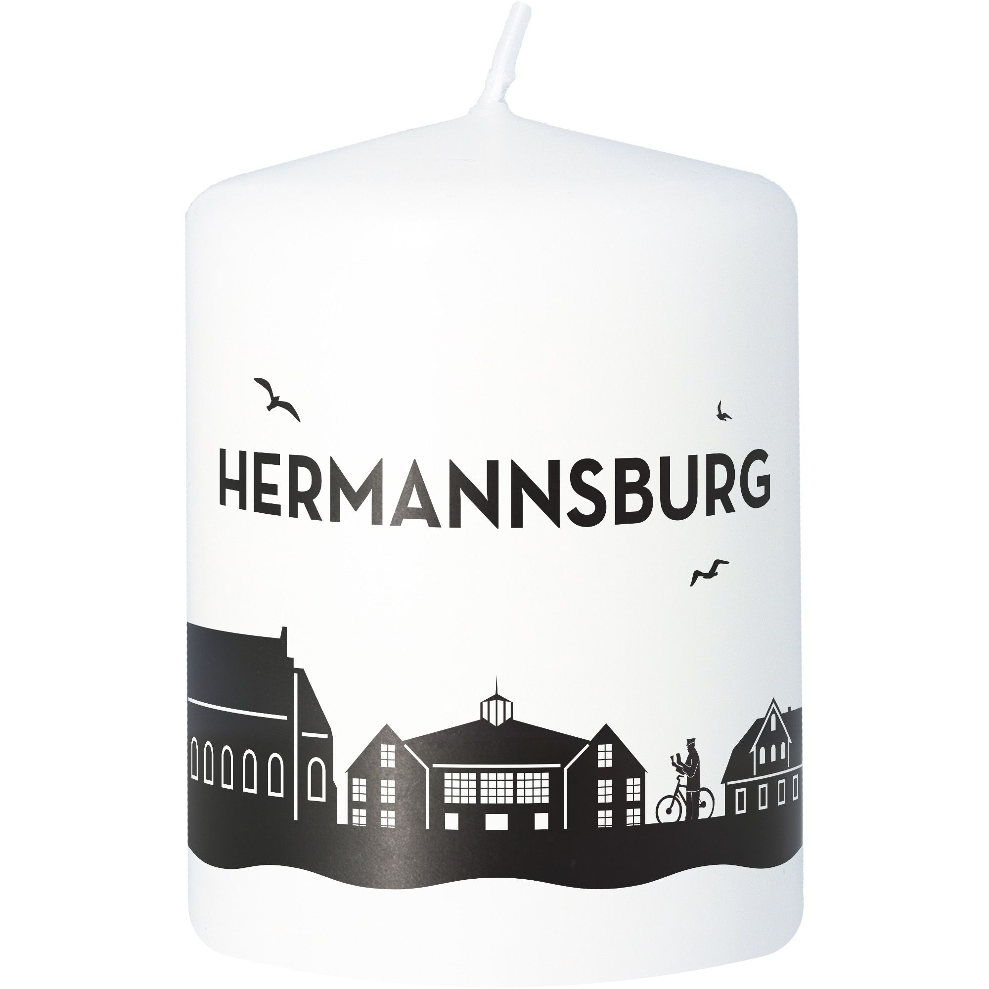 Stumpenkerze Skyline Hermannsburg Weiß Kerze, Person