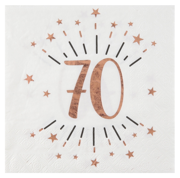 70. Geburtstag - 10 Servietten, Weiß/Rosegold