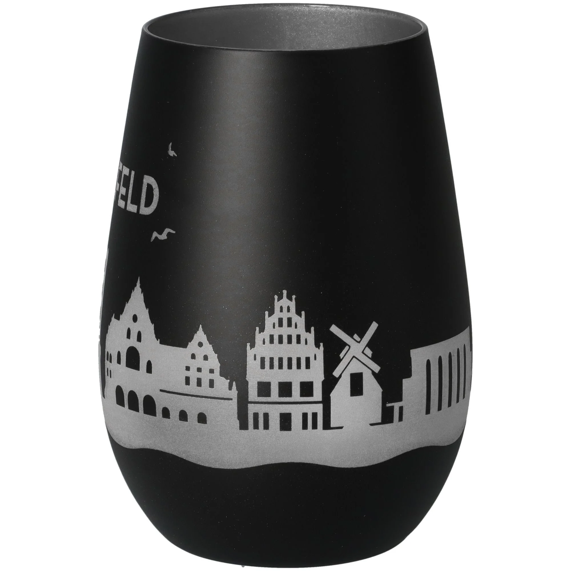Vase, Schwarz, Silber-Silhouette, Stadtmotive, Dekovase