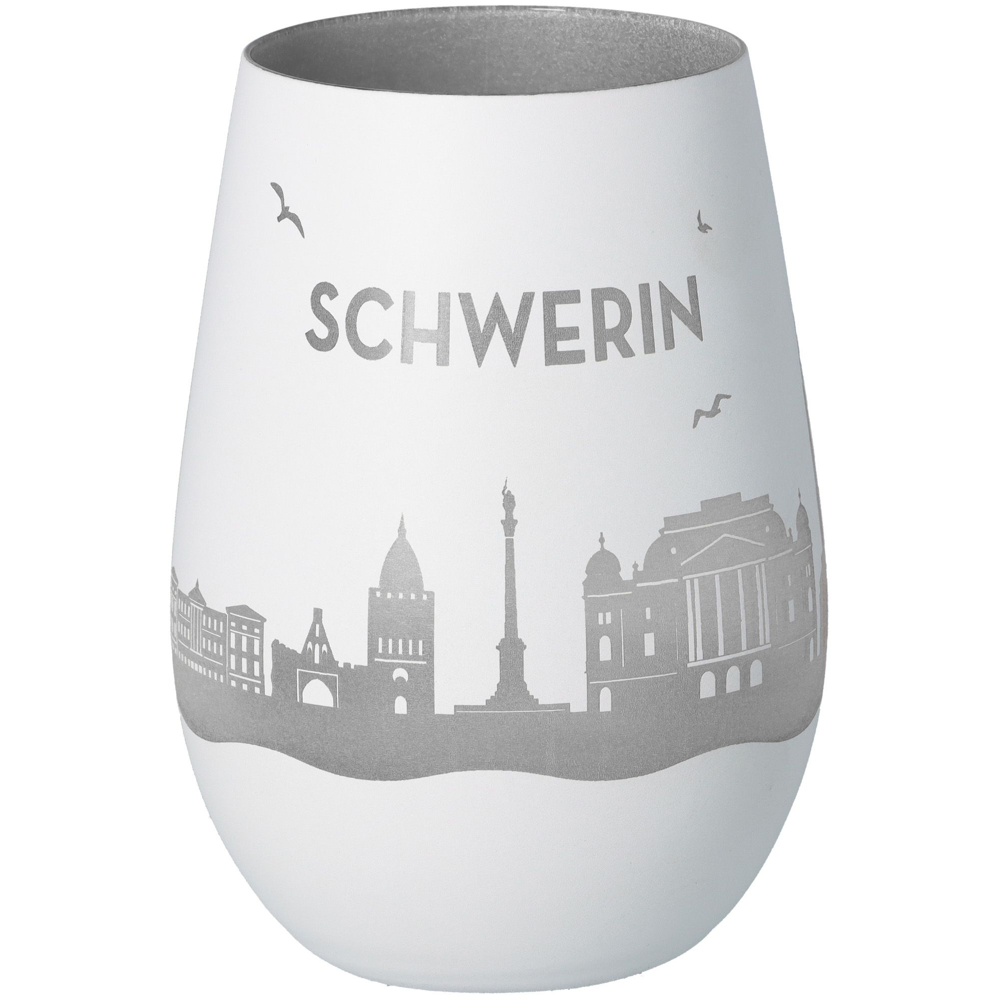 Windlicht Skyline Schwerin Weiß/Silber