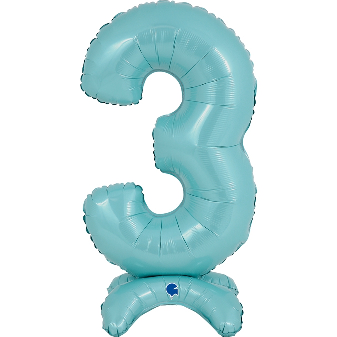 Folienballon Zahl 3 Pastell Blau, 65cm