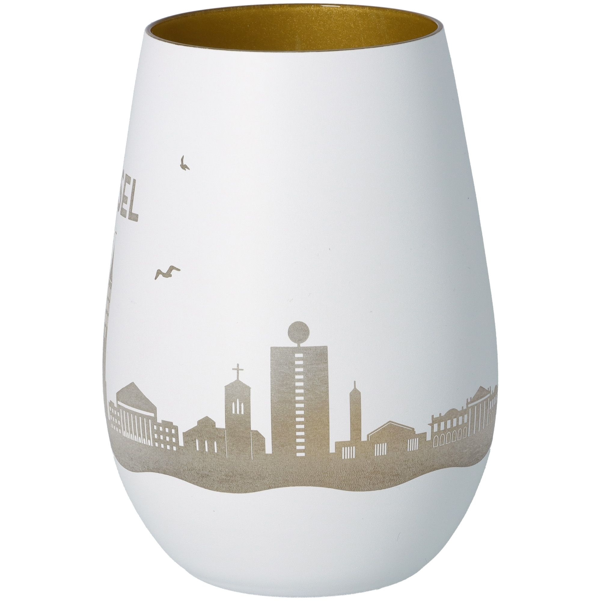 Windlicht Skyline Kassel Weiß/Gold Töpferei, Krug, Vase, Porzellan, Lampe
