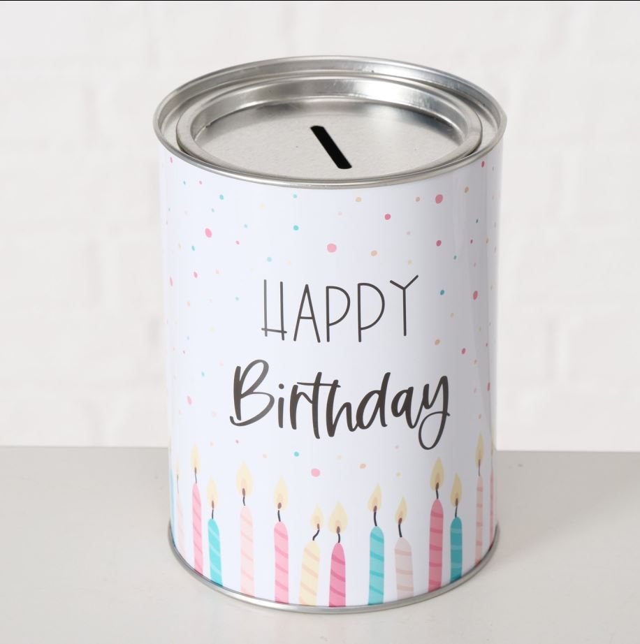 Blechspardose "Happy Birthday" Kerzen Blechspardose "Happy Birthday" Kerzen