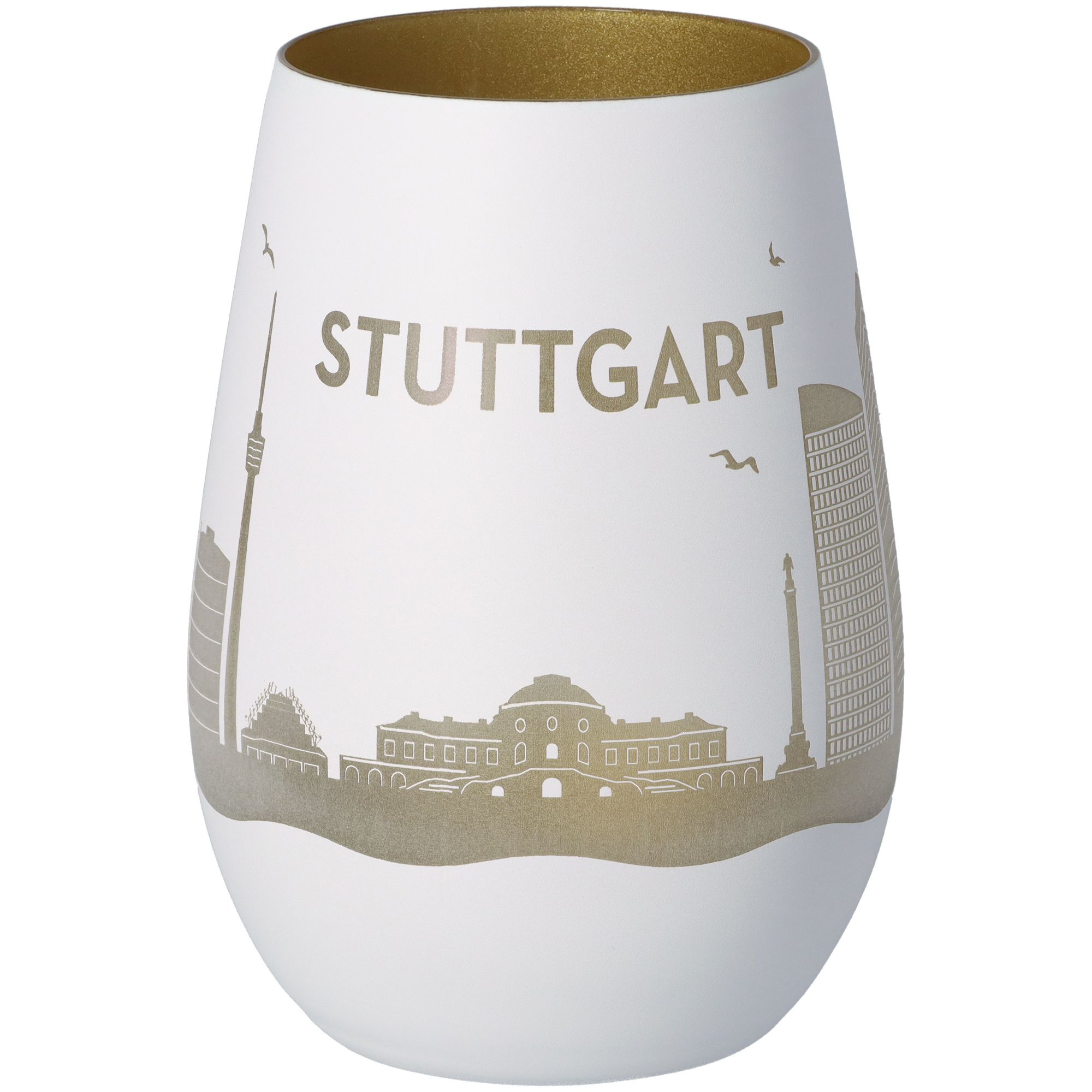 Windlicht Skyline Stuttgart Weiß/Gold Windlicht Skyline Stuttgart Weiß/Gold