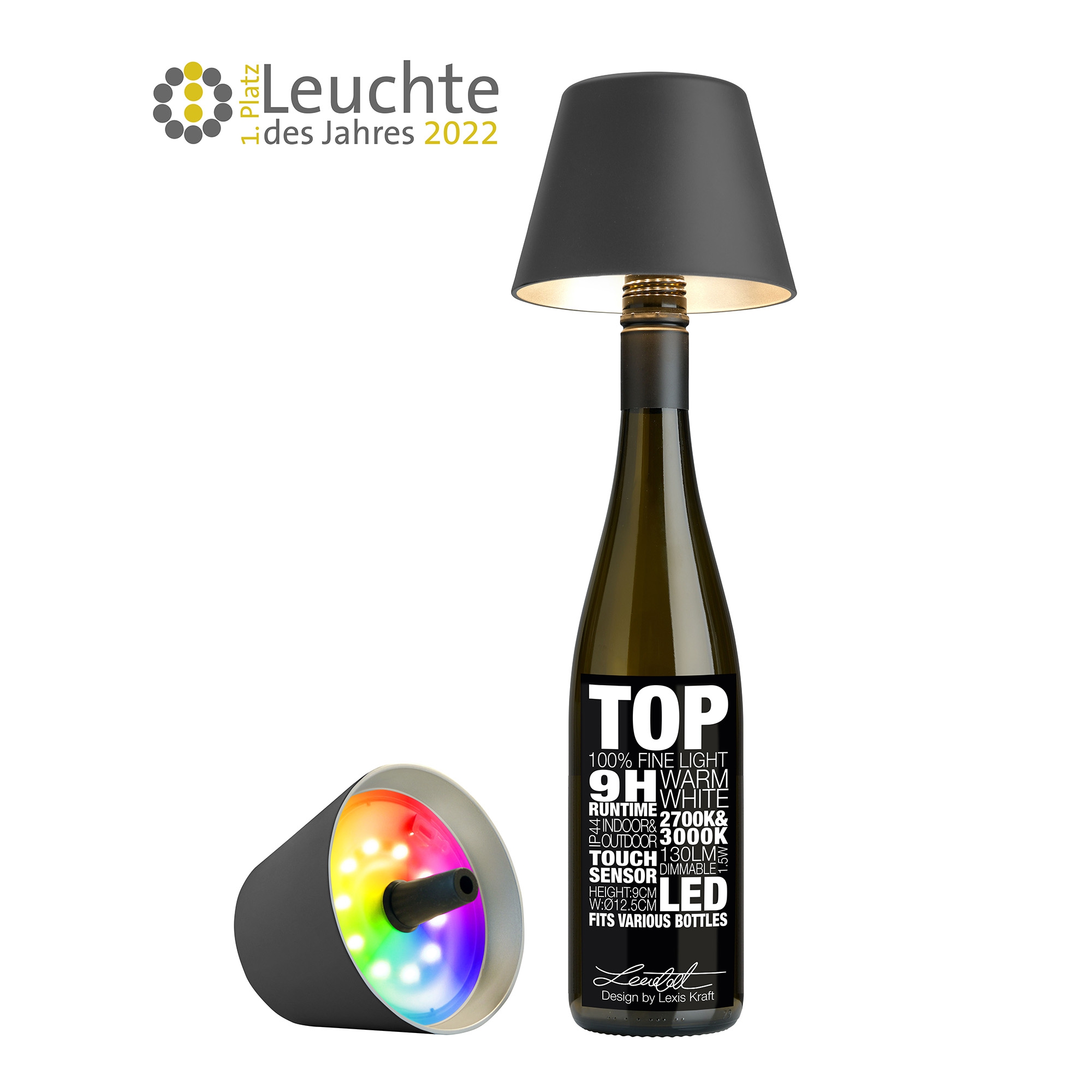 Sompex - TOP 2.0 LED Akku-Flaschenleuchte RGBW, Anthrazit