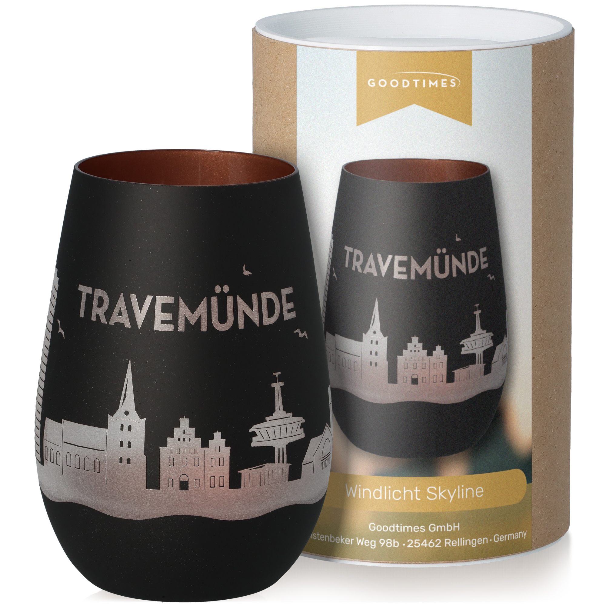 Windlicht Skyline Travemünde Schwarz/Bronze Krug, Töpferei